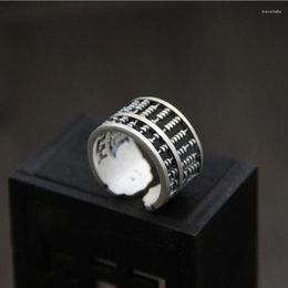 Cluster Ringen S925 Zilveren Retro Vakmanschap Oude Chinese Rekenen Plaat Grote Dominante Opening Verstelbare heren Ring