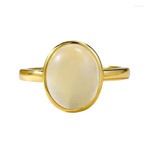 Bagues de cluster S925 Bague en argent 8/10 Visage d'oeuf Mousse d'eau naturelle Jade Quartz avec texture anglaise