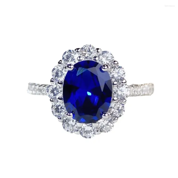 Cluster Anneaux S925 Silver Ring Blue Treasure Zircon Inravaid Egg Dan Shape Luxury Fashion Boutique polyvalente Boutique pour femmes