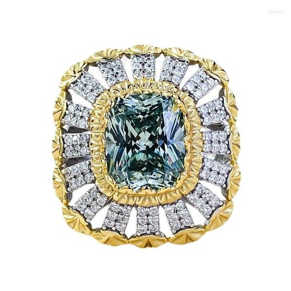 Anneaux de cluster S925 Bague en argent Buchirati Wind Green Tourmaline 8 10 Cocktail Style européen et américain Instagram