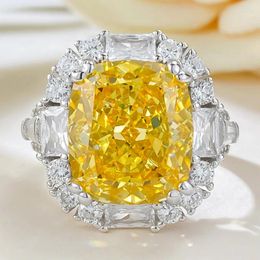 Cluster Anneaux S925 Silver Ring Diamond 12 14 Mariage High Carbon Flower Cut Yellow