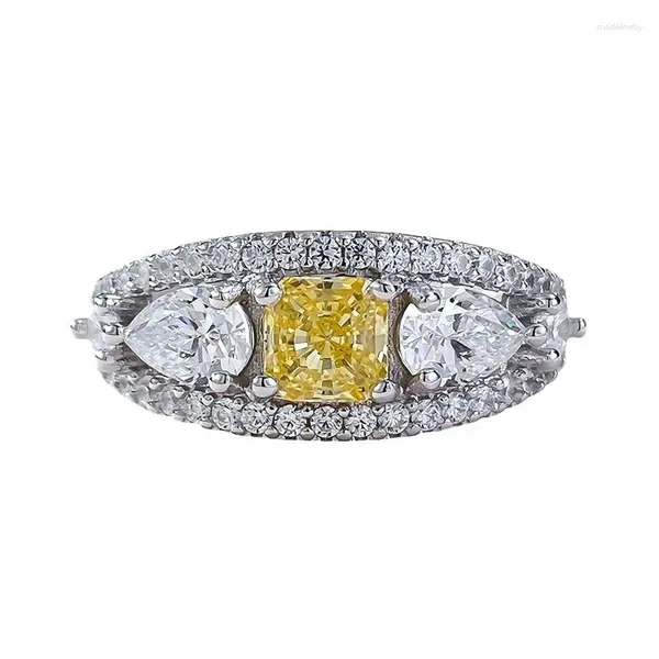 Cluster Anneaux S925 Silver Ring Flower Cut High Carbon Diamond 5 Yellow Light Luxury Instagram Vent