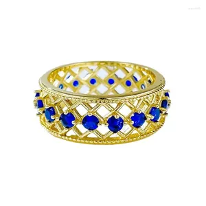 Cluster Anneaux S925 Silver Ring Gold plaqué bleu Spinal Crystal large Edition Instagram Échappement