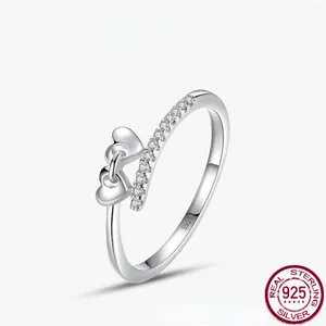 Cluster anneaux S925 Silver Ring Heart en forme de personnalité simple et douce Jijous polyvalents du tempérament mignon pour les femmes