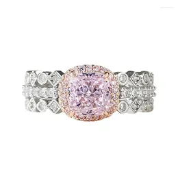 Cluster Anneaux S925 Silver Ring High Carbon Diamond 6 Radian Pink Women's Fashion Volyday