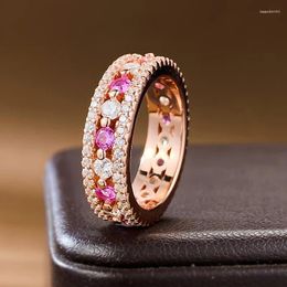 Clusterringen S925 zilveren ring in Europa en Amerika Instagram Dames rood korund Intercolor met roségouden beplating