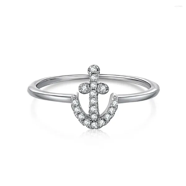 Cluster Anneaux S925 Silver Ring Light Luxury Diamond Diamond Set Sea King Woman Ship Anchor Bijoux personnalisé