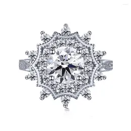 Cluster Anneaux S925 Silver Ring Luxury Sun Flower 5A Zircon Imitation Diamond High Carbon Fashion Wedding