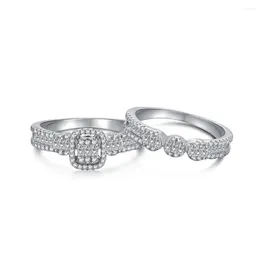 Cluster Anneaux S925 Silver Ring Marriage de luxe Full Diamond Trapezoidal Zircon incrusté de créneaux de niche à la mode bijoux