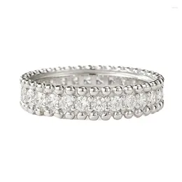 Clusterringen S925 zilveren ring minimalistische smalle editie enkele rij diamant Full Sky Star Bead Edge voor vrouwelijke koppels bruiloft