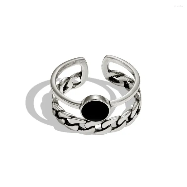 Anillos de clúster S925 Anillo plateado Open Vintage Double Lape Hollow Design Fashion Jewelry