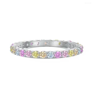 Clusterringen S925 zilveren ring Premium regenboogkleur Zirkoon handgemaakte ingelegde prachtige sieraden