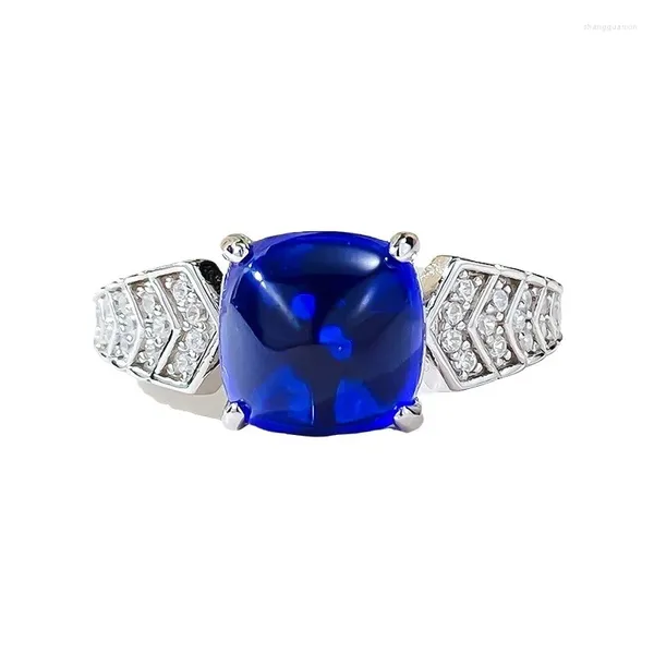 Cluster anneaux S925 Ring Silver Blue Royal 8 mm Sugar Tower Simple