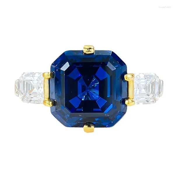 Cluster Anneaux S925 Silver Ring Royal Sapphire Ascut 12 Set Zircon