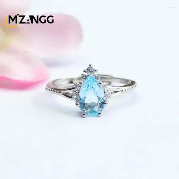 Cluster anneaux S925 Ensemble en argent Natural Blue Topaz Stone Drop Drop Energy Crystal Healing Luxury Fashion Bijoux pour les femmes