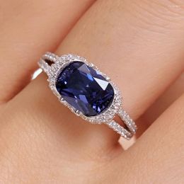Clusterringen S925 Silver Tanzanian Blue Women 7 9mm rechthoekige diamanten ring vrouwelijk glanzende 5a zirkoon geavanceerd ontwerp luxe sieraden