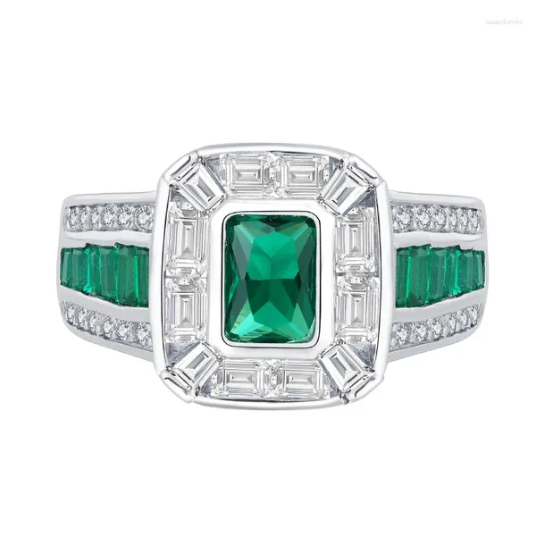 Cluster anneaux S925 Treasure argenté blanc diamant vert classique carré émeraude anneau féminin pierre de plomb 5 7