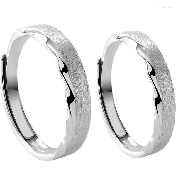 Bagues de cluster S925 Timbre Argent Couple pour les amoureux Amour Réglable Géométrique Bague Givrée Femmes Hommes Anniversaire Bijoux Accessoires Cadeaux