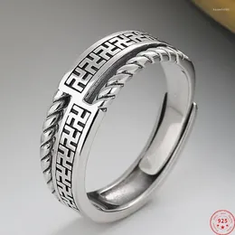 Cluster Ringen S925 Sterling Zilver 2024 Mode Holle Boeddha Veilig Amulet Verstelbare Twist Solid Argentum Sieraden Voor Mannen Vrouwen