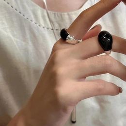 Clusterringen S925 Sterling Silver Black Drop Glaze Ring met niet-vervagende ontwerp Niche high-end gevoel Chinese paar openen