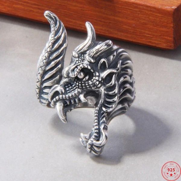 Anillos de racimo S925 Charmos de plata esterlina para hombres Mujeres Fashion Acinet Dragon-Head Joyería Free Shippi