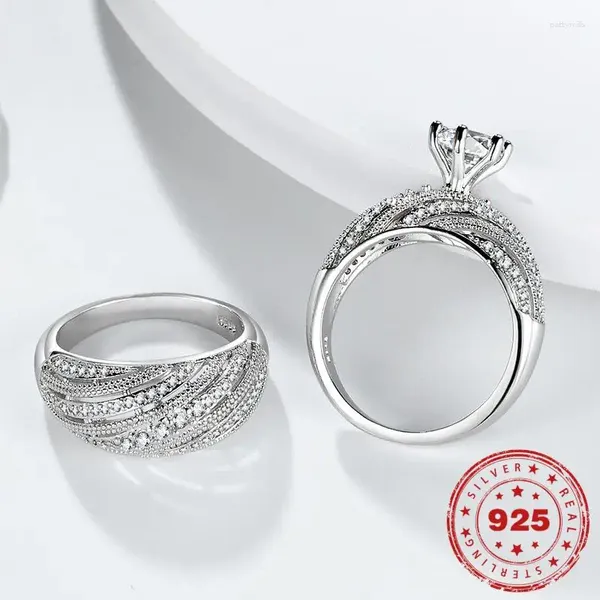 Bagues de cluster S925 Bague de couleur en argent sterling pour unisexe bijoux naturels réglage invisible engagement rond 925 boîte