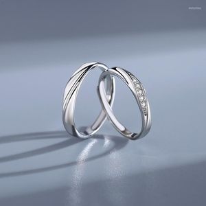 Cluster ringen S925 Sterling Silver paar Ring Mobius Diamond Opening Design Sense Small Crowd Valentine's Day Gift