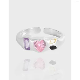 Cluster ringen S925 Sterling Silver Cute Ring Finger Anel Aneis CZ Flower For Women Sieraden Pure bruiloft verloving Pink