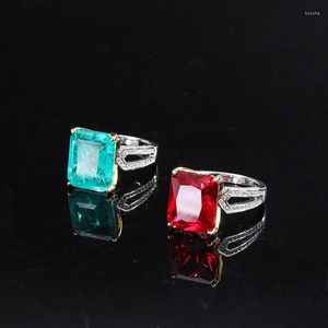Cluster Ringen S925 Sterling Zilver Emerald Crystal Pigeon Blood Ruby Square Gekoppeld Voor Vrouwen Mode-sieraden Luxe Designer Nordic Gift