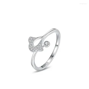 Clusterringen S925 sterling zilveren waaiervormige ring voor vrouwen in Japan en Zuid-Korea met een minimalistisch temperament.Prachtig Ginkgoblad