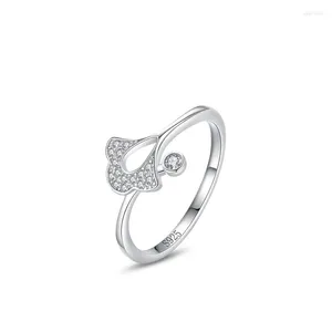 Cluster gaat S925 Sterling Silver Fan-vormige ring voor vrouwen in Japan en Zuid-Korea met een minimalistisch temperament Ginkgo Leaf ingelegd