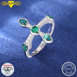 Cluster ringen S925 Sterling Silver Green Cubic Zirkon Cross Ring For Women Iced Out Prong Setting Fashion Luxury Female Girl Sieraden