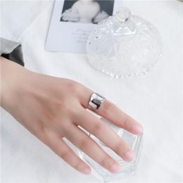 Clusterringen S925 Sterling Silver Heavy Industry Wide Face Ring Vrouwelijke Koreaanse versie Minimalistische niche koude wind Open concave