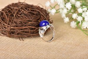 Cluster Rings S925 Sterling Silver Incrusté Pure Afghan Lapis Lazuli Flower Open Ring