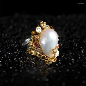 Bagues de cluster S925 Sterling Silver Incrusté de perles baroques en forme de perles d'eau douce naturelles bijoux en gros à extrémité ouverte