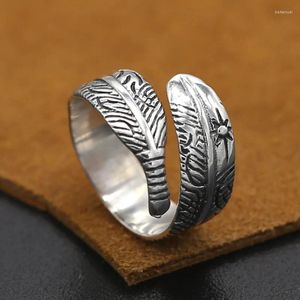 Cluster ringen S925 Sterling Silver Sieraden Handwerk Retro Thai Takahashi Goro's Sun Point Gold Feathers Open eindring