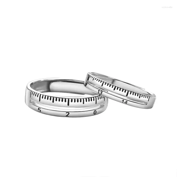 Anillos de racimo S925 Sterling Silver Love Scale Anillo de pareja INS Diseño minimalista para hombres y mujeres Coreano abierto