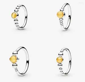 Clusterringen S925 Sterling Silver Luminous Orb Style Pure Charm Ring met prachtige Kodak Gold en Fine Line Details