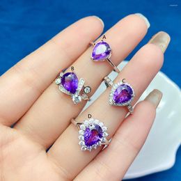 Cluster Rings S925 Sterling Silver Natural Amethyst Ring Accessoires Exquis Luxury Ladies Glamour Party Engagement 7x9mm