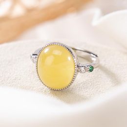 Кольца-кластеры из стерлингового серебра 925 пробы с натуральным янтарем и пчелиным воском, светлое роскошное универсальное модное женское открытое кольцо с яичной лапшой