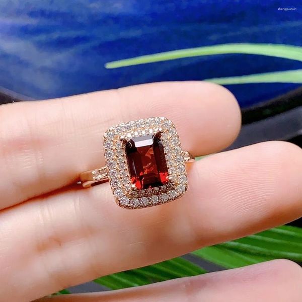 Cluster Anneaux S925 STERLING Silver Natural Garnet Anneau de pierre principale Couleur de pierre Super Good Fire Quality Jewelry Wedding