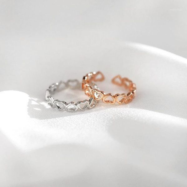 Anillos de racimo S925 Anillo abierto de plata esterlina Diseño en forma de corazón ahuecado Moda linda para mujeres Niñas Regalos para niños Adju