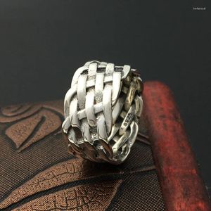Cluster ringen S925 Sterling Silver Ornamenten Retro Thaise mannen Weven Fashion Ring