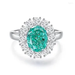 Clusterringen S925 Sterling Zilver Paraiba Ring Dames Emerald Tanzanite Diamanten Sieraden Simulatie Edelsteen Toermalijn