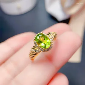 Anillos de racimo S925 Anillo de peridot de plata esterlina para mujeres piedras preciosas naturales con certificado de 8x6 mm de 18k oro amarillo