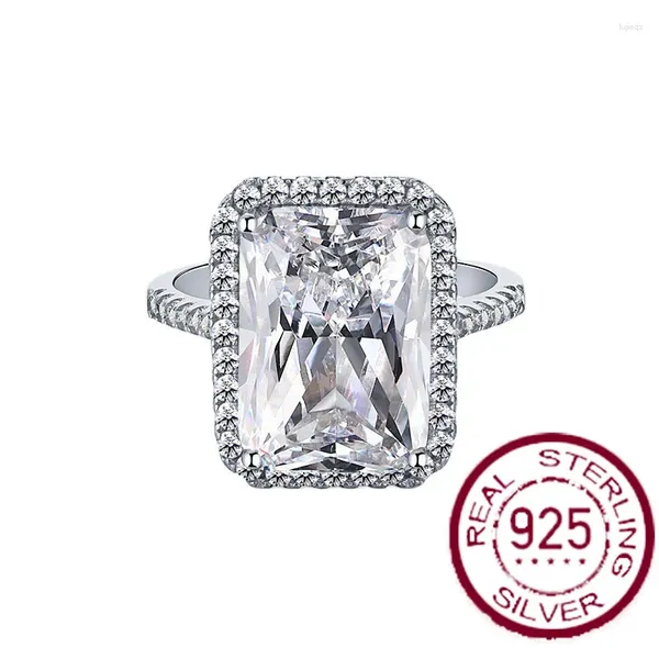 Anneaux de cluster S925 Anneau en argent sterling pour les femmes Luxueuse fleur carrée coupée 8a zircon simulation diamant à la mode