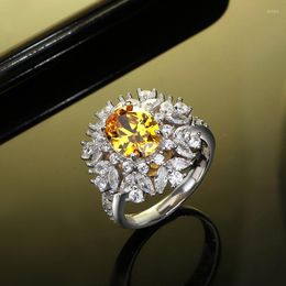 Cluster gaat S925 Sterling Silver Ring hoogwaardige delicate oranje kristal met damesmodelleerbaar temperament verlovingen sieraden geschenk