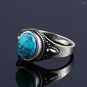 Cluster Ringen S925 Sterling Zilveren Ring Natuurlijk Turquoise Voor Vrouwen Mannen Vintage Stijl Fijne Sieraden Verlovingsfeest Cadeau