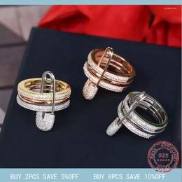 Cluster Ringen S925 Sterling Zilveren Ring Drie-layer Pin Persoonlijkheid Paperclip Damesmode Temperament Luxe Sieraden