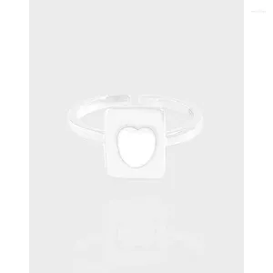 Bagues de cluster S925 Sterling Silver Square Concave Heart Bague Minimaliste Ouvert Réglable Mid Finger Mode Fine Bijoux Accessoires